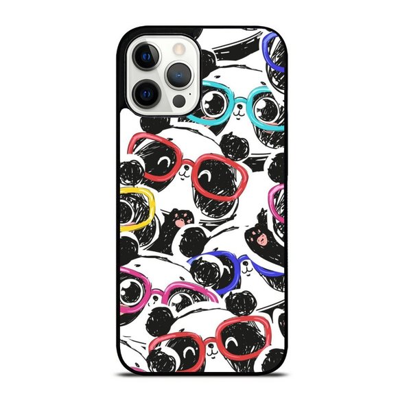 Panda Sketch Pattern Case Pandas Wearing Eyeglass Kawaii Bear iPhone Case - Picture 1 of 1